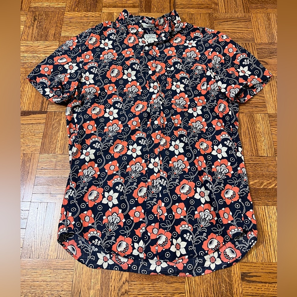 J. Crew Floral Button Down Shirt - Navy and Orange Small Classic